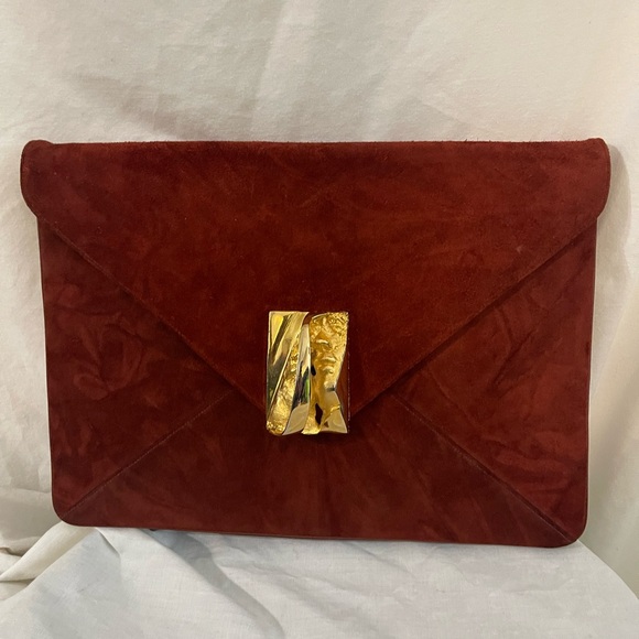 Harry Rosenfeld Handbags - Elegant Suede Clutch with Gold Accent